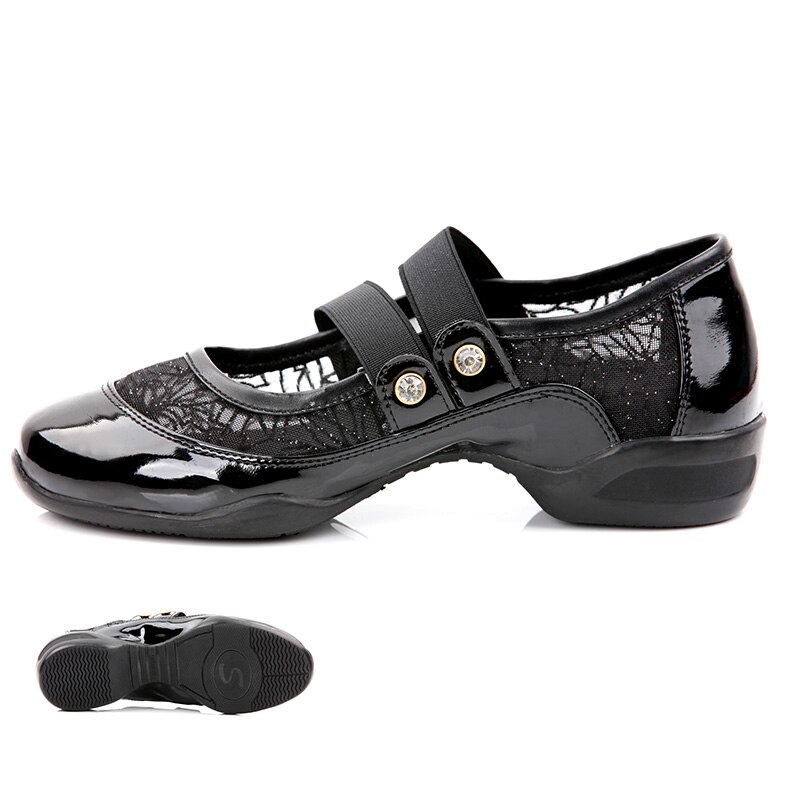 Sports Sneakers Pu+Air-Mesh Breathable Soft Dance Sneakers Elastic Shoe-Lace Performance Dancing Shoes HROYL: Black / 7