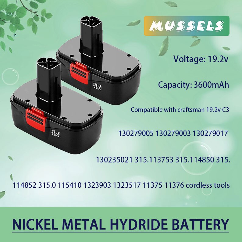 3600MAH 19.2 Volt Ni-MH Replacement Battery Compatible Craftsman C3 DieHard 130279005 115.15.1148 5 132 3903 11375 Cordless Tool