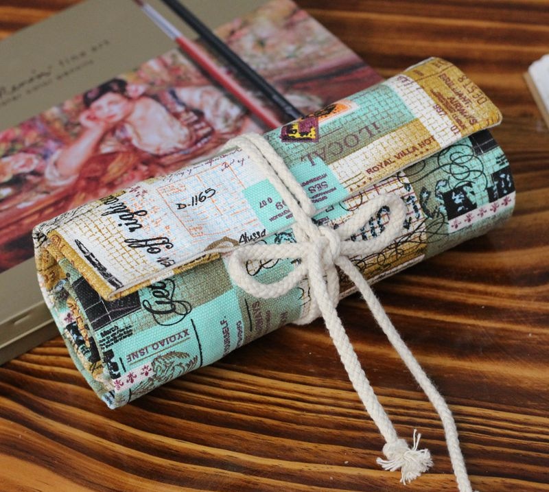 Pattern Canvas Roll-up Pencil Wrap 36/48/72 Holes Travel Drawing Coloring Pencils Pouch for Artist