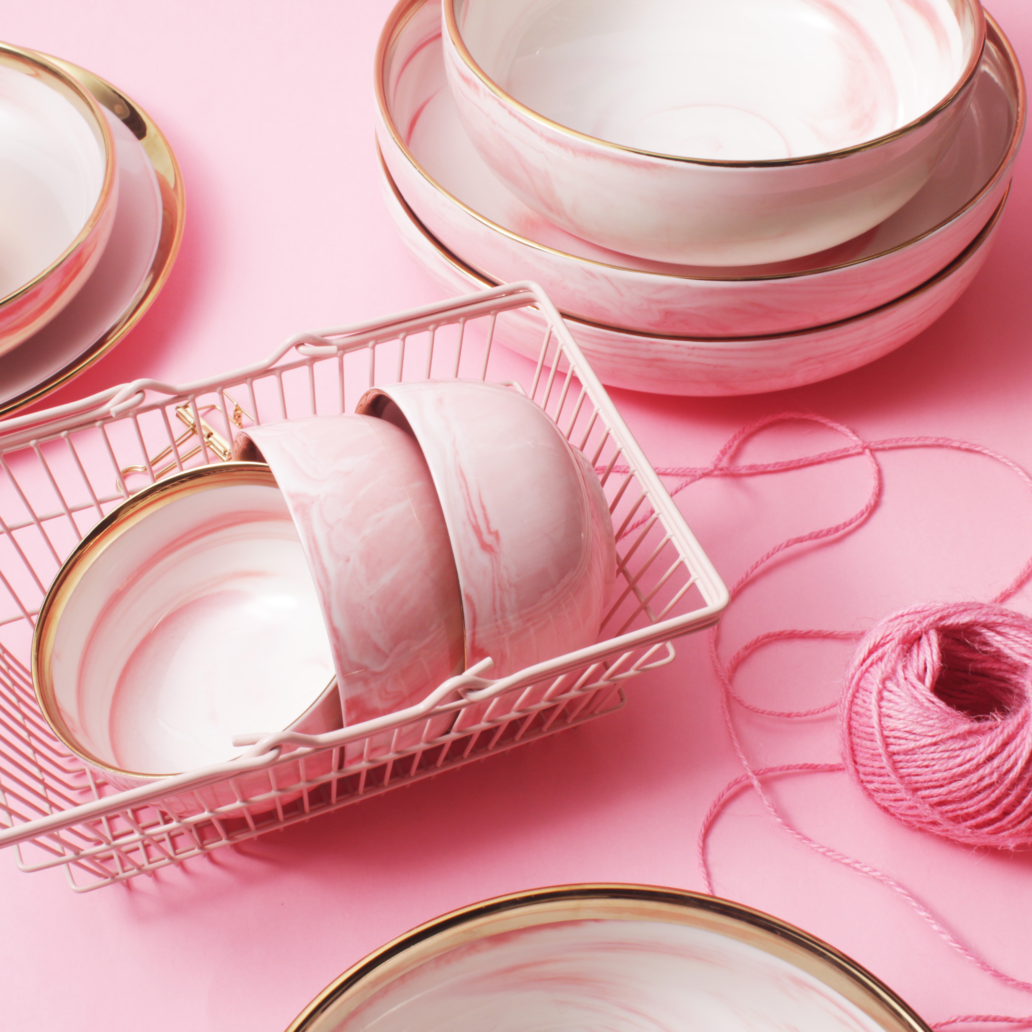 Vaaleanpunainen marmori keramiikka 1 kpl illallinen lautanen riisisalaatti nuudelit kulho keittolautaset astiasto setit kodin astiasto keittiön keittotyökalu