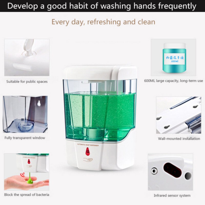 Soap Dispensers 700ml Automatic Sensor Soap Dispenser Touchless Liquid Sanitizer Wall Mounted Automatic Liquid Soap Dispensers
