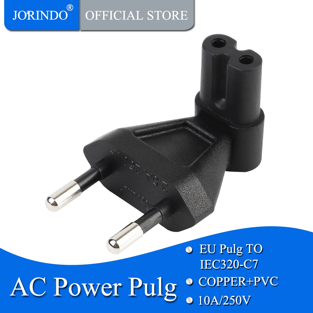 JORINDO EU TO IEC320 C7 conversion plug, European 2 Pin to IEC 320 C7 RIght Angle AC adapter