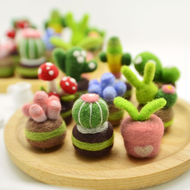 Succulent plants wool needlepoint kit wool felt needle felting pendant craft needlecraft DIY handmade