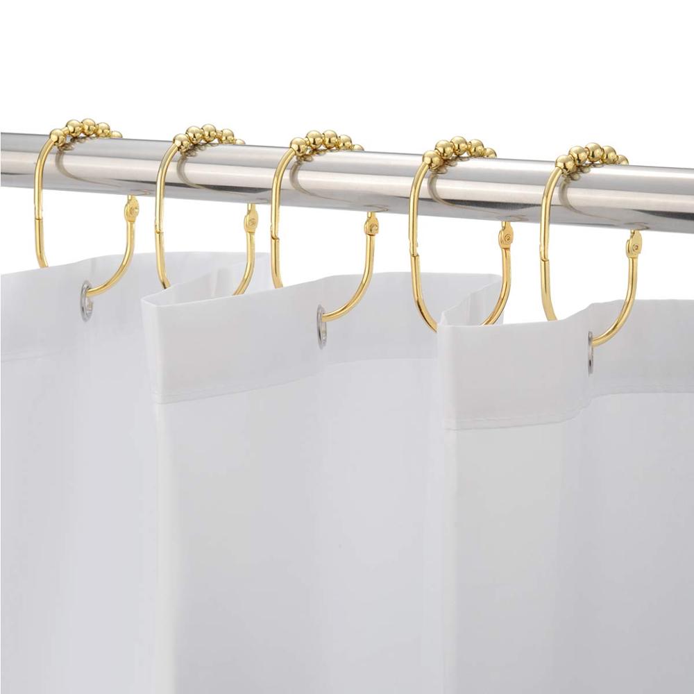 Shower curtain hook tote bag hook sliding roller rust stainless steel oval with clip bathroom pull rod curtain (gold)