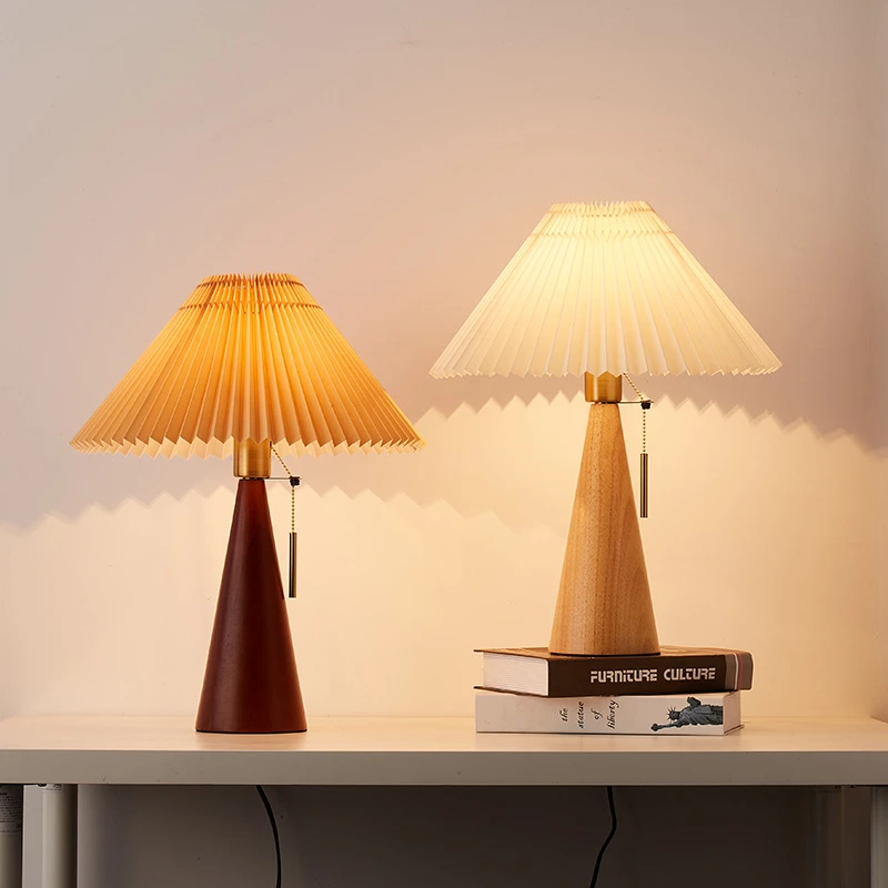 Nordiske retro plisserte bordlamper ledet heltre skrivebordslamper arbeidsrom lesebordlampe til soverom hjemmedekorasjon belysning  e27