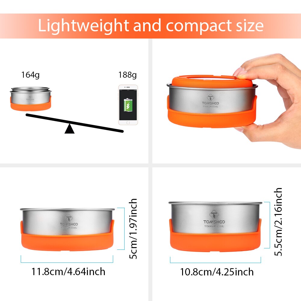 Tomshoo Titanium Camping Kommen Outdoor Camping Benodigdheden Wandelen Picknick Kom Outdoor Servies Set 400Ml/450Ml Reizen Kom set