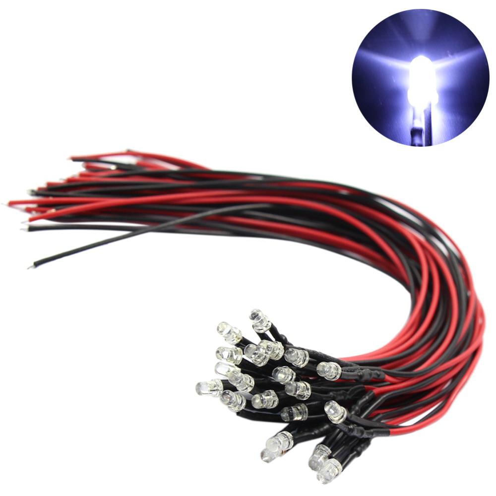 20pcs White /Blue /Green/ Red /Yellow LED Lamp Light Set 20cm Pre Wired 3mm 12V DC L123 model train ho scale railway modeling