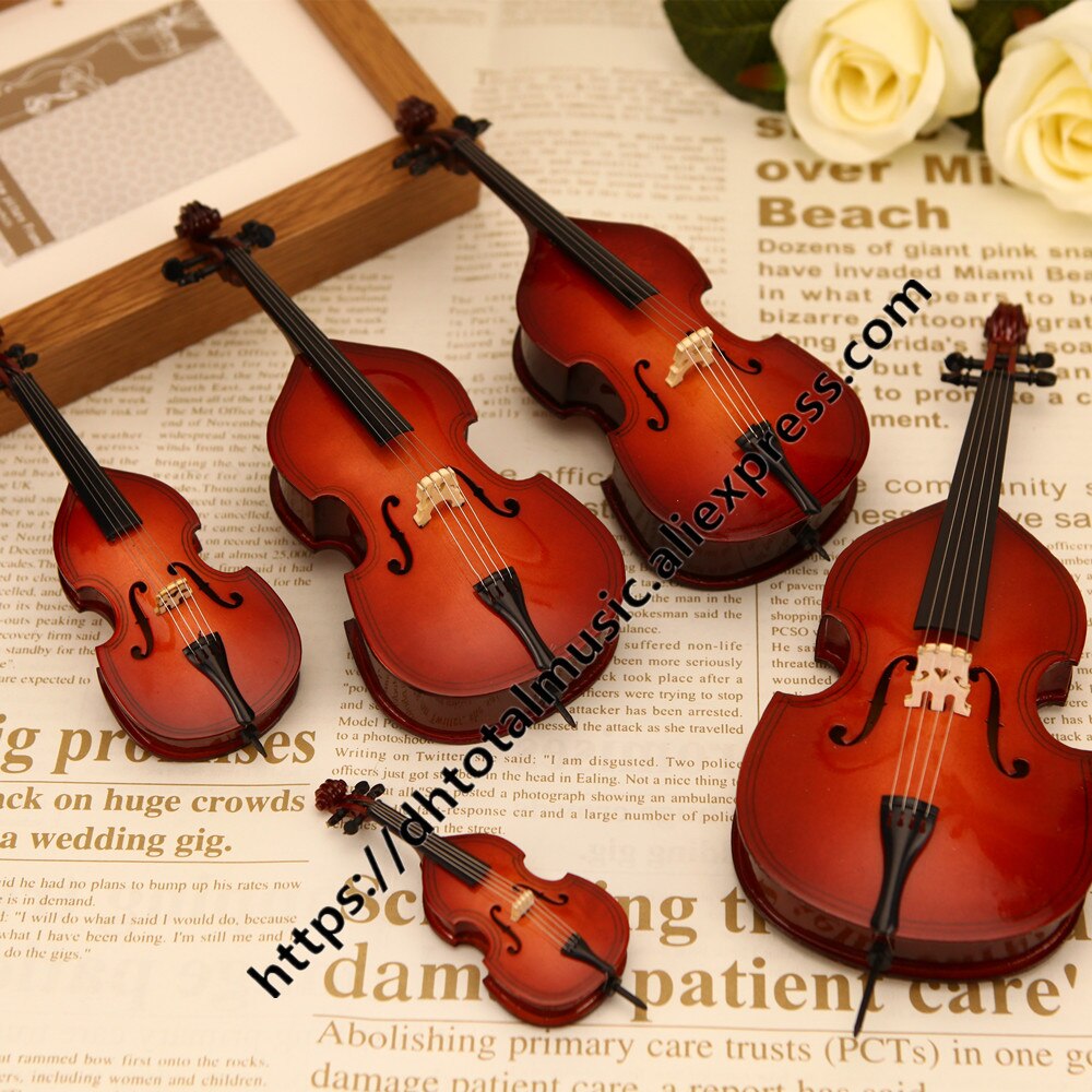 Mini Dubbele Bass Met Ondersteuning Miniatuur Contrabas Houten Muziekinstrumenten Collection Decoratieve Ornamenten Model