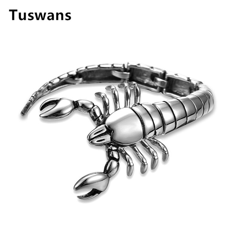 Pulsera de escorpión de acero inoxidable 316L gótico de plata para hombre, pulsera de titanio Punk Biker de