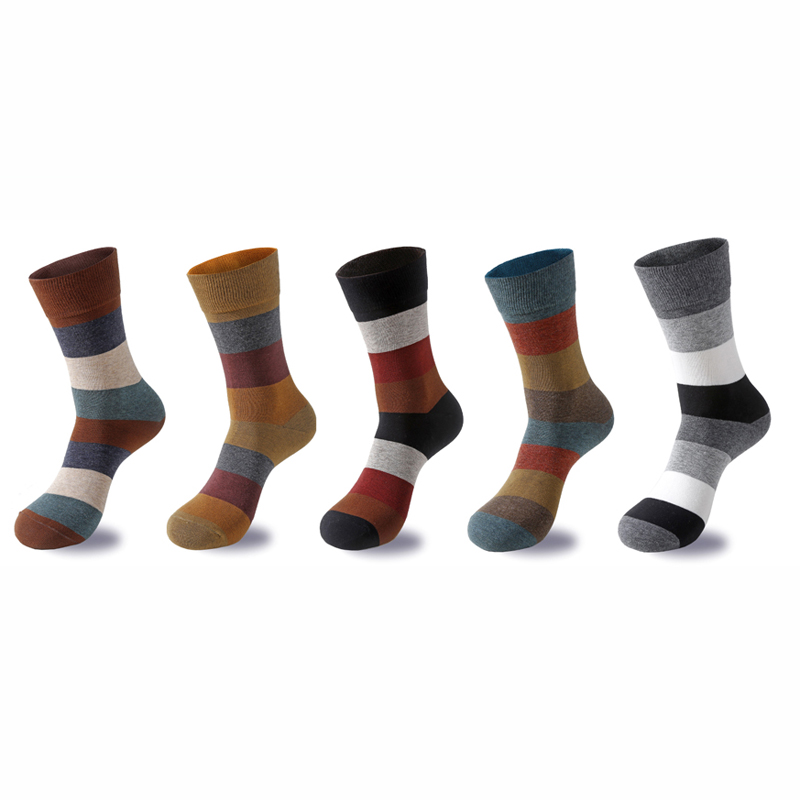 Men&#39;s Combed Cotton Socks Colorful Large Stripe Harajuku Four Seasons Casual Socks Men Size 39-44 5Pair/Lot: Default Title