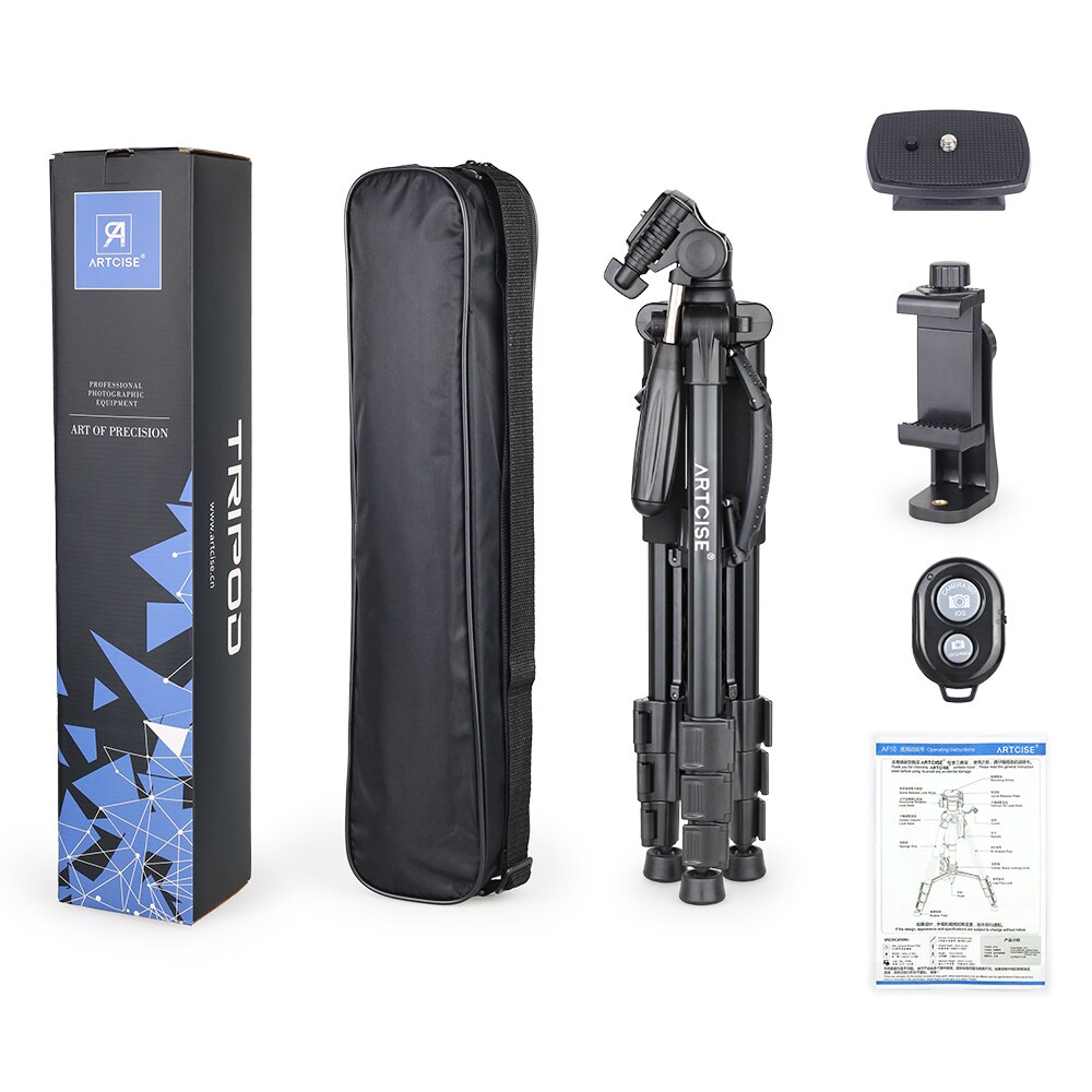 Camera Tripod Lightweight Travel AF10 Photographic Aluminum Higher Tripod 160cm Max with Phone Holder Mount Stand