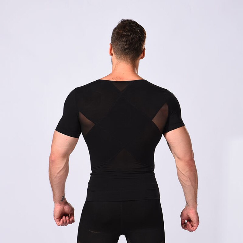 T-Shirt de Compression pour hommes, sous-vêtement correcteur de Posture, amincissant pour le ventre