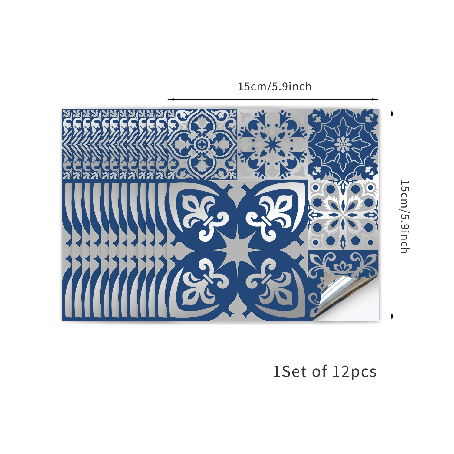 12Pcs Marokkaanse Metalen Wind Knipperende Keramische Tegel Met Silver Chrome Materiaal Keuken Badkamer Zelfklevende Woondecoratie: Blauw