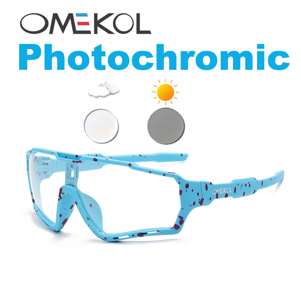 OMEKOL Brand Photochromic Sport Cycling Glasses Men Women Outdoor Sun Glasses Bike Bicycle Eyewear MTB Baseball Sunglasses: Yellow
