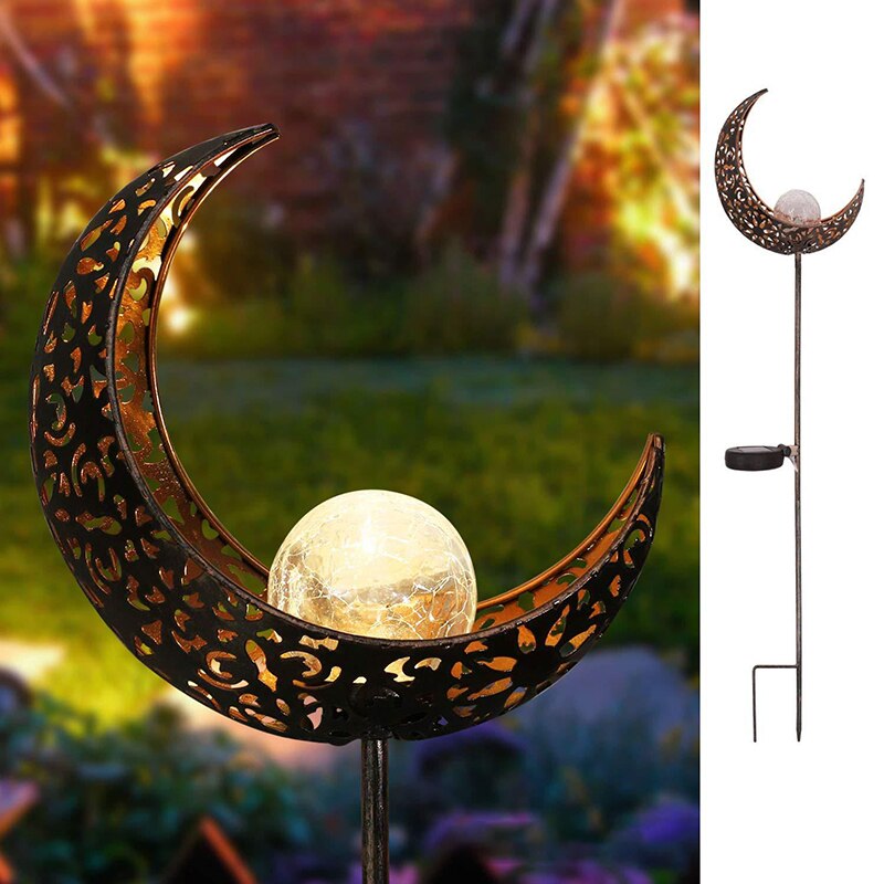 Solar LED Flame Light Sun Moon Garden Metal Hollow Projection Lamp for Outdoor Distinctive Decoration Landscape Solar Lawn Lamp