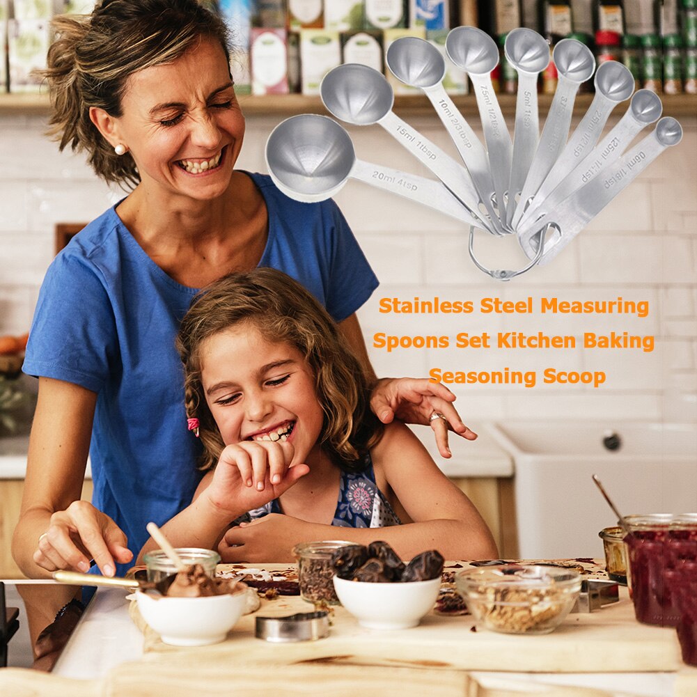 9pcs Measuring Spoons Stainless Steel Ingredients Seasoning Scoop Kitchen Sugar Cake Baking Measuring Tools Cooking Accessories