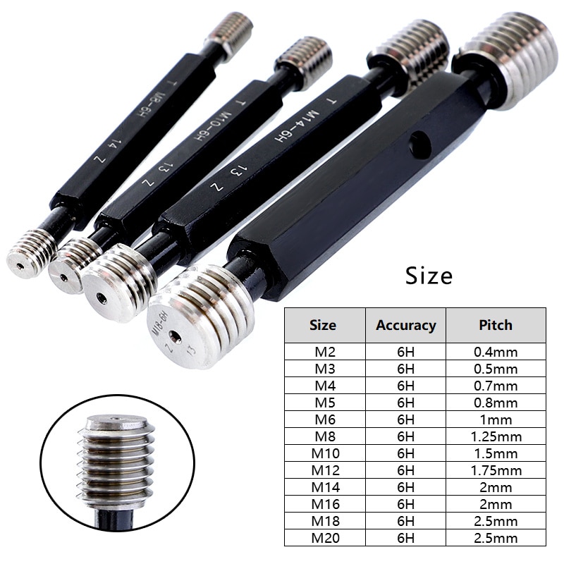1 stück Metrisches Gewinde messen 2-20mm 6 H Genauigkeit Lagerbier Stahl T + Z Stecker Messgerät Interne gewinde Messung Werkzeug