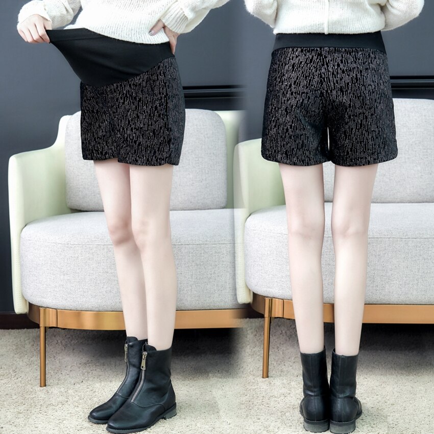Pantalones cortos de terciopelo dorado con tachuelas de diamante para mujeres embarazadas, pantalones cortos sueltos de pierna ancha, levantamiento de estómago, otoño e invierno, novedad de