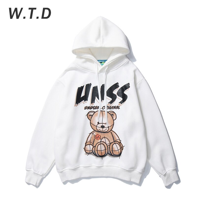 WTD nueva sudadera para hombres Streetwear oso impreso Hip Hop estilo Casual hombres/mujeres Hoodie estándar sudadera de gran tamaño hombres sudaderas