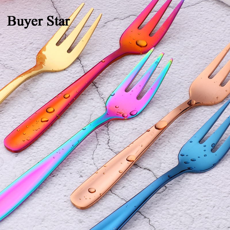 6Pcs/lot Gold Cake Forks Stainless Steel Mini Fork Thick Cutlery Fruit Fork Metal Dessert Fork for high tea Party