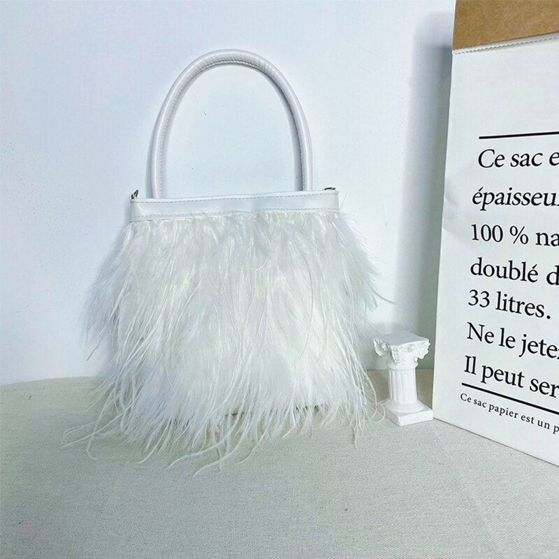 Mädchen- und damen-schultertasche aus pu-leder und kunstpelz, umhängetasche für bankette, jahreshauptversammlungen, partys und nachtclubs: Weiß