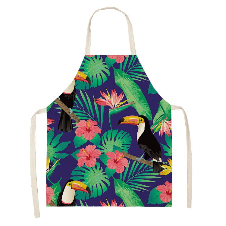 1Pcs Farbe Vogel Muster Reinigung Kunst Grün Schürzen Hause Kochen Küche Schürze Kochen Tragen Baumwolle Bettwäsche Erwachsene Lätzchen 53*65cm WQ0170: 2WQ-WQ0170-10