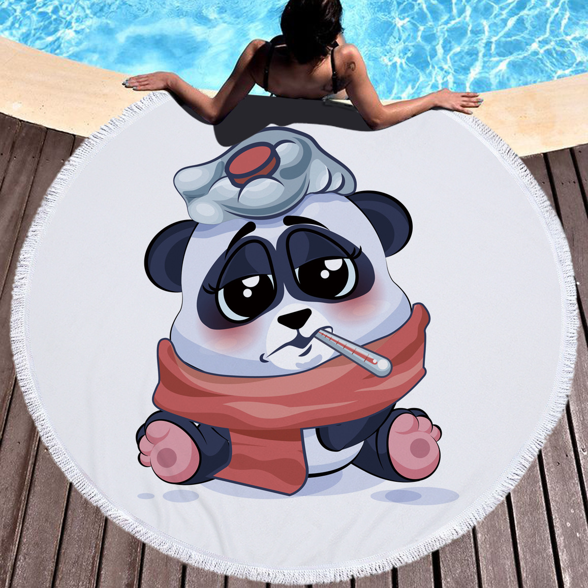 Schattig panda patroon ronde strandhanddoek microvezel materiaal kan worden gebruikt als badhanddoek yogamatten picknickmat baby speelmat