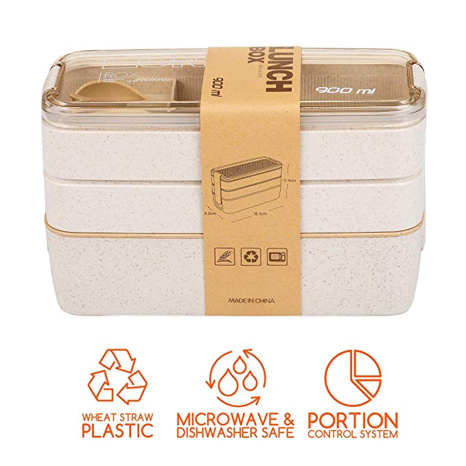 Compact Bento Lunch Box with Utensils - Stackable Meal Prep Food Storage Containers Japanese Bento Box Dishwasher Safe: 03