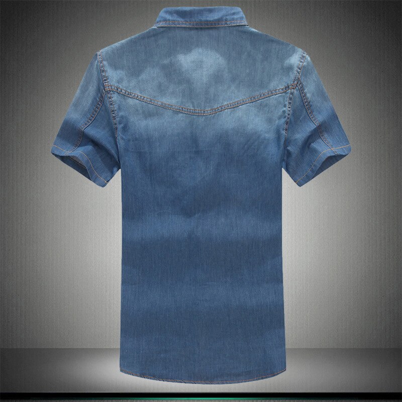 Plus Asiatische Größe L-5XL 6XL 7XL 8XL 100% Denim BAUMWOLLE Shirt Für Männer Kurzen Ärmeln Sommer Stil Lässig kleidung