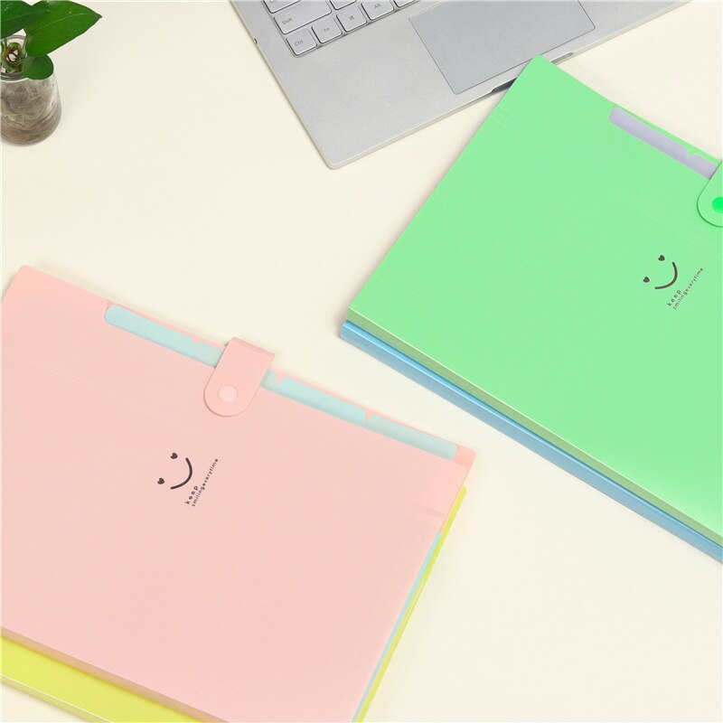 A4 Kawaii Smile Waterproof A4 File Folder 5 Layers Bags Expanding Wallet Bill Folders For Documents Carpeta