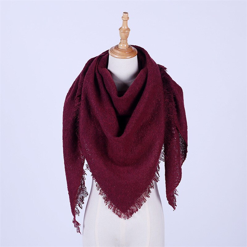 Cuhakci Vrouwen Deken Driehoek Sjaal Cashmere Pashmina Lady Bandana Wraps Deken Winter Sjaals Grote Solid Warme Sjaal: J163 Wine Red