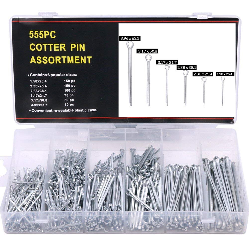555 Pcs Heavy Duty Verzinkt Splitpen Assortiment Kit 6 Soorten Split-Cotter Bevestiging Pins Set met Doos