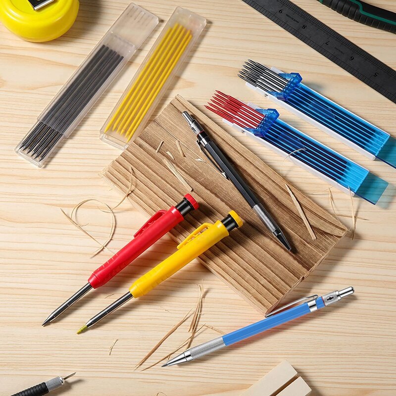 mechanisch Tischler Bleistifte Bausatz mit 40 füllt nach, 4 Stck bunt tief Loch Holzbearbeitung Bleistifte , Zimmerei Markierung Werkzeug