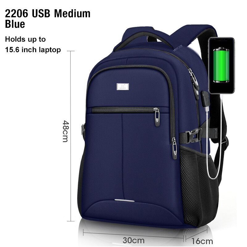 Balang Laptop Rugzak Voor 15.6 Inch Opladen Usb-poort Computer Rugzakken Mannelijke Waterdichte Man Busines Dayback Vrouwen Reistassen: 2206USB Medium Blue