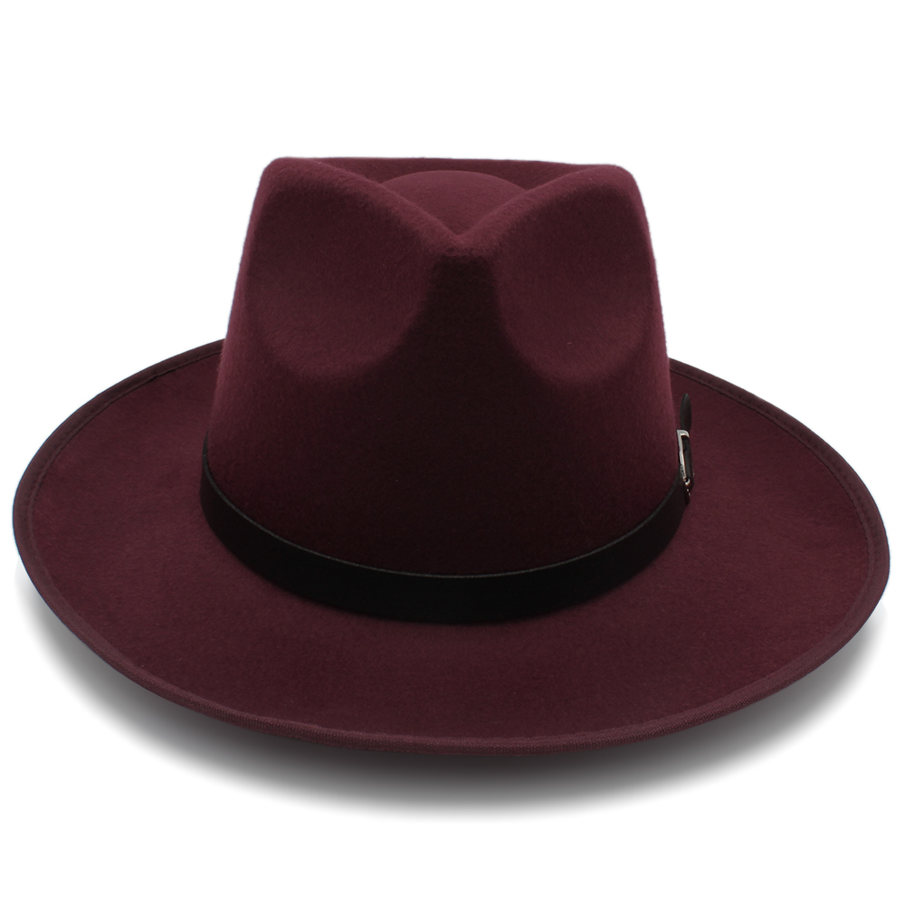 Mannen Vrouwen Wollen Panama Hoeden Brede Rand Fedora Caps Trilby Zonnehoed Klassieke Retro Party Street Style Travel Size Us 7 1/4 Uk L: Wine Red