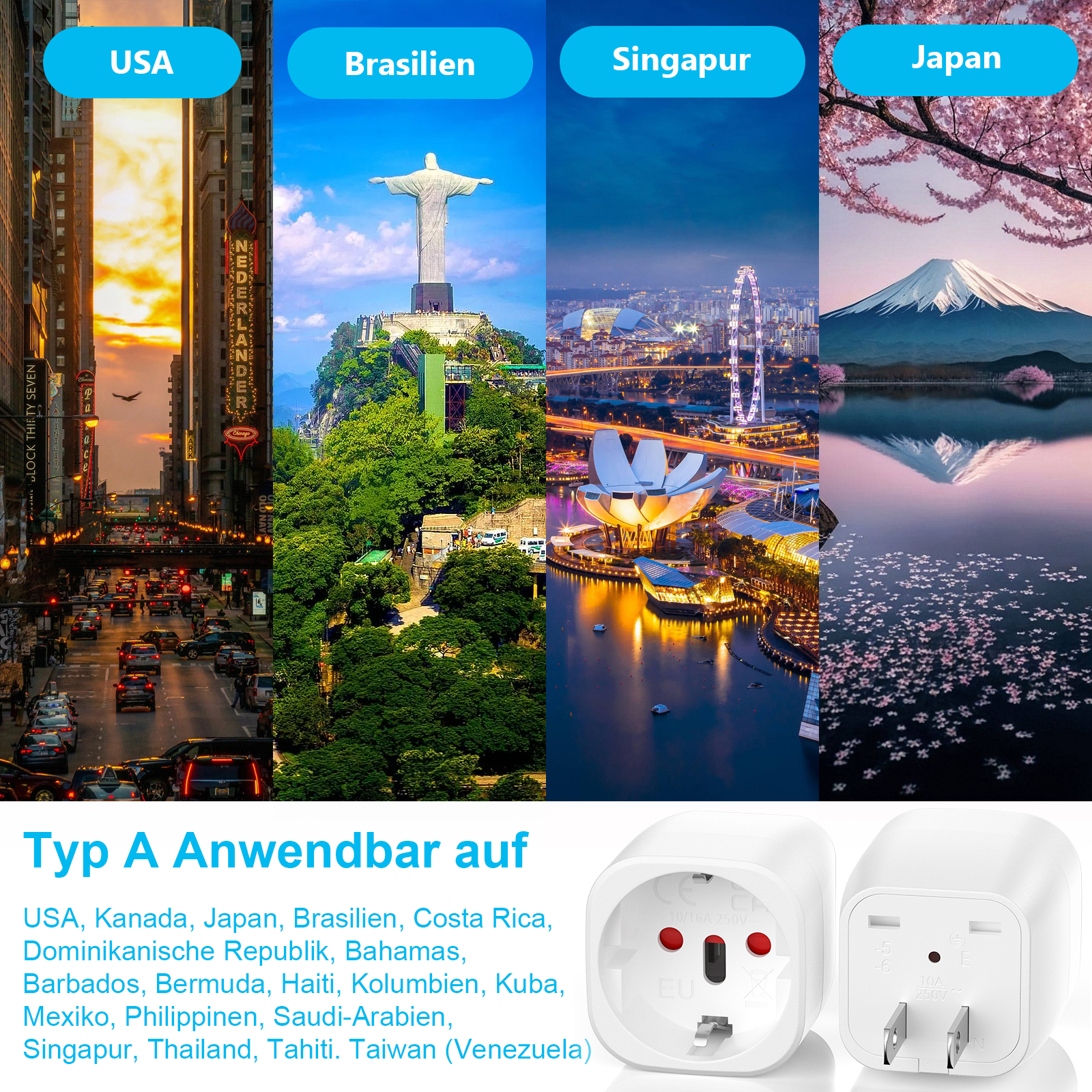 3 stks EU Naar VS Japan Canada Reisstekker Europees Italië Zwitserland Brazilië Socket Adapter USA JP Travel Adapter Power Converter