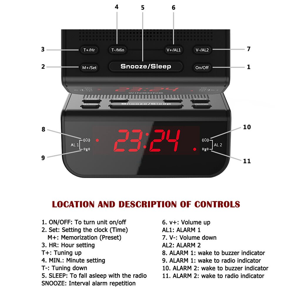 LED Red Time Display Digital Alarm Clock Radio FM Frequency Snooze Sleep Timer