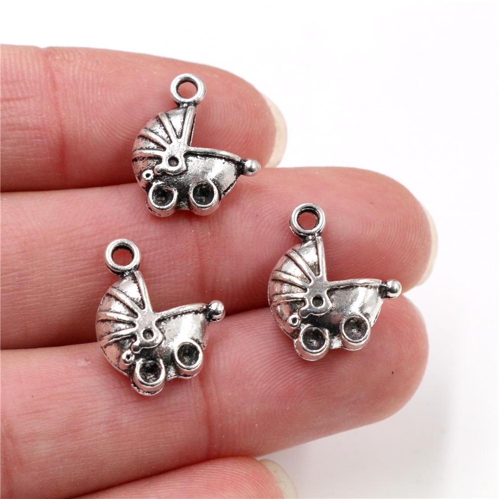 17x14mm 10 pçs antigo prata chapeado carrinho de bebê encantos artesanais pingente: diy para pulseira necklace-Q4-39