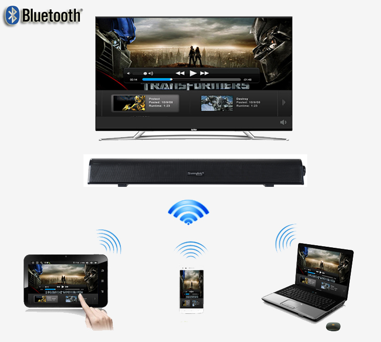MINI barre de son BLUETOOTH sans fil pour TV et ordinateurs, haut-parleur de barre de son RMS 10W avec AUDIO BT + USB + AUX, basses puissantes intégrées