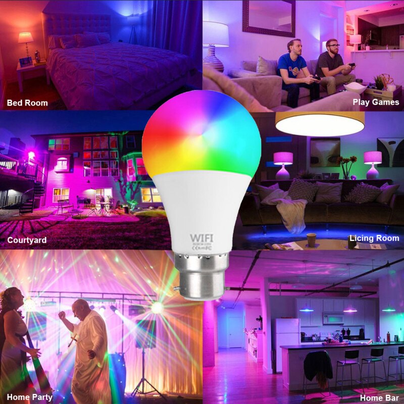 E27/B22 RGB+CCT Smart Bulb Wifi Remote App Control Light For Alexa Google Home Wake Up Smart Lamp Night Light Dimmable Color