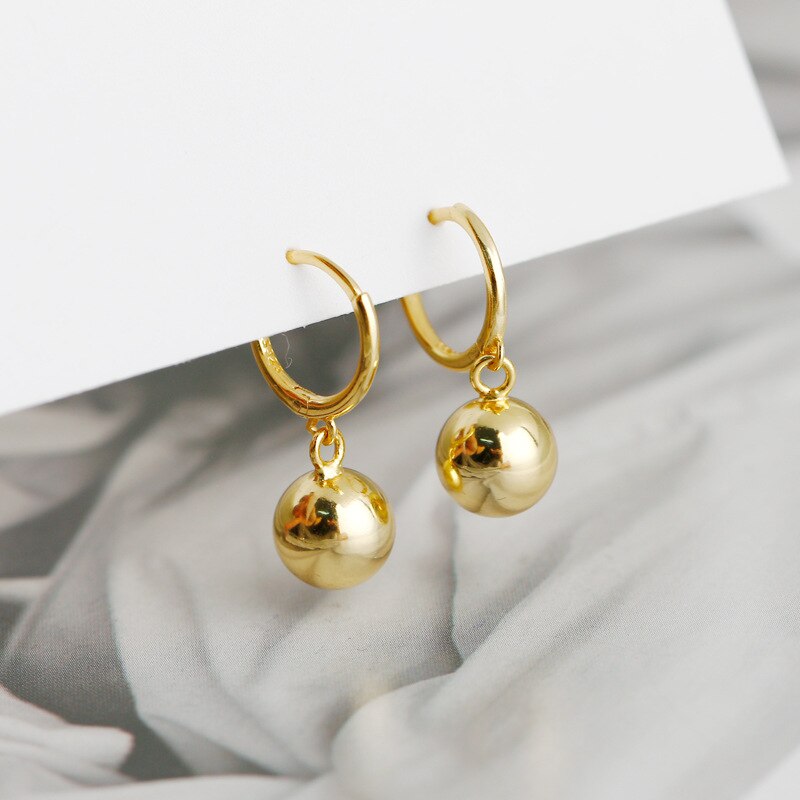 F.i.n.s estilo coreano genuíno 925 prata esterlina balançar brincos 8mm bola redonda pendurado brincos feminino anti-alergia jóias finas