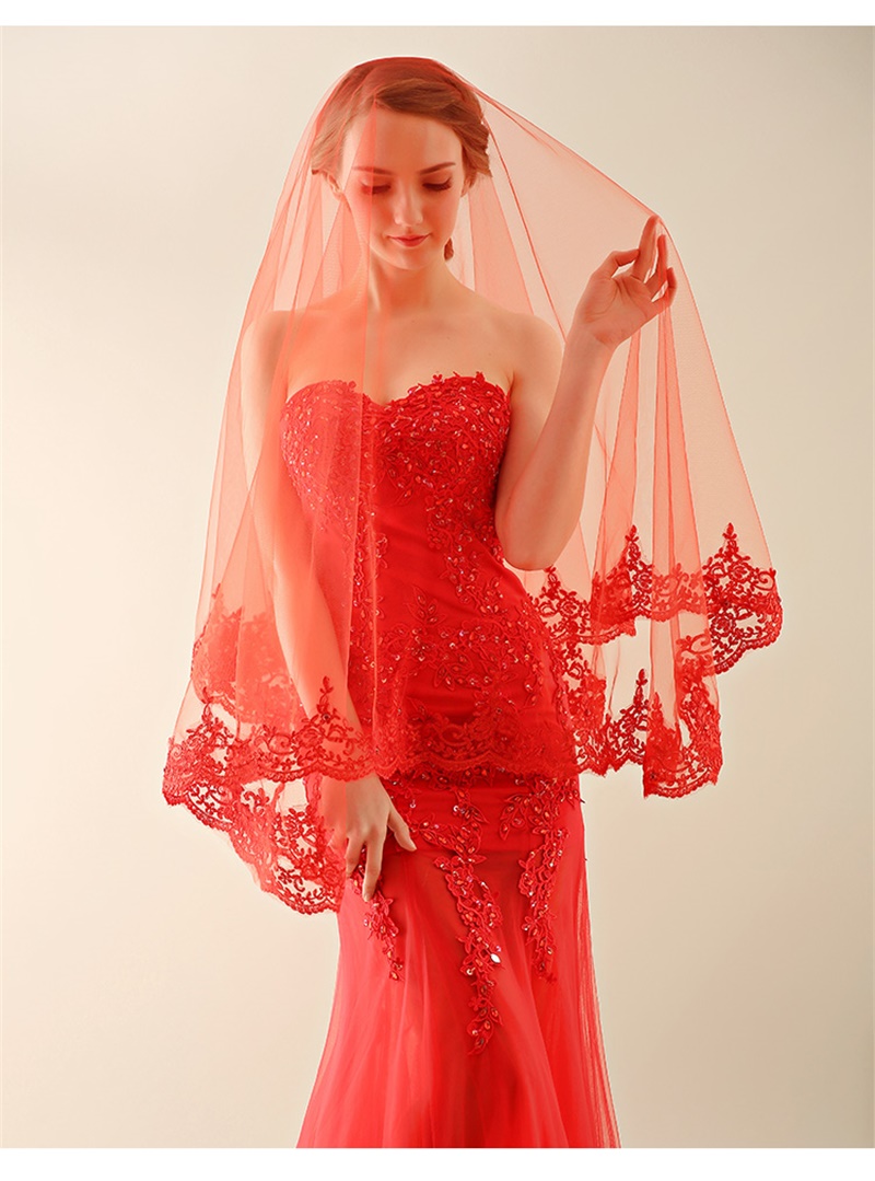 Brautschleier mit Applikationen Rand Neue Prinzessin Hochzeit Zubehör Elegantes Weiß/Elfenbein/verrotten Braut schleier