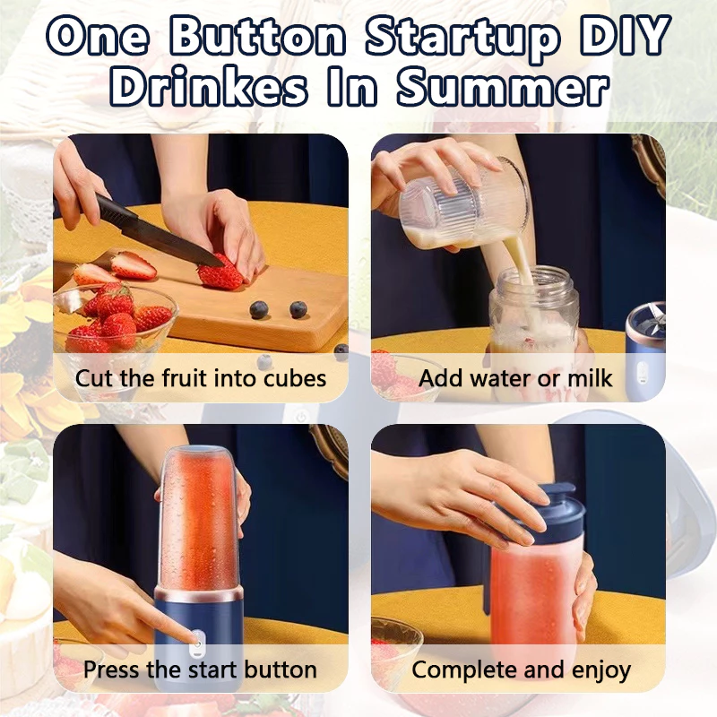 2Cup Electric Fruit Juicer Blender Juice Mixer Wireless Portable Household USB Charging 6 Blade With Cup Portable Juice Juicer