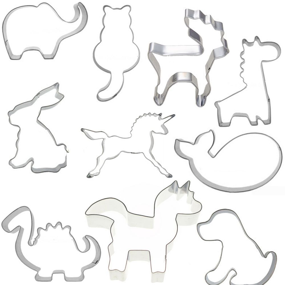 10pcs Biscuit Mallen voor Cookies Druk Cutters Set in Dier Vormen Hond, Olifant, konijn Paard Bakkerij Modeling Tools voor Keuken