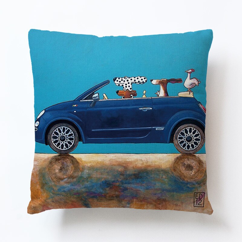 Novel Cartoon Hond Auto Bus Kampeerders Kussenslopen Siësta Kussenhoes Decoratie Sofa Rugleuning 45X45Cm Baby Kids: D1