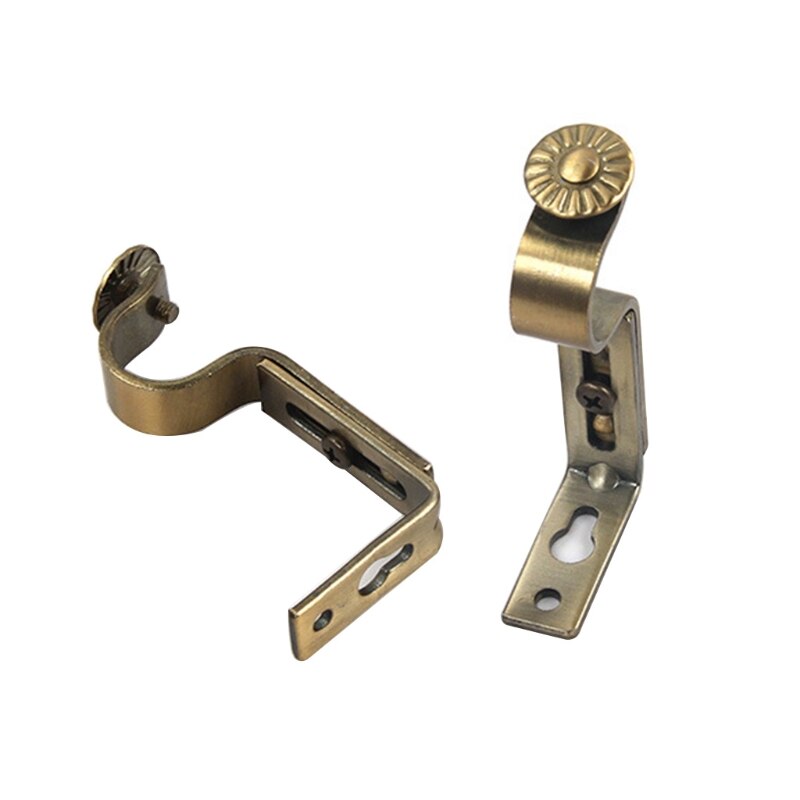 2 Pcs Adjustable Curtain Rod Bracket, Iron Hang Curtain Rod Holders, Single Rod Bracket for Walls（Black/Green Bronze）