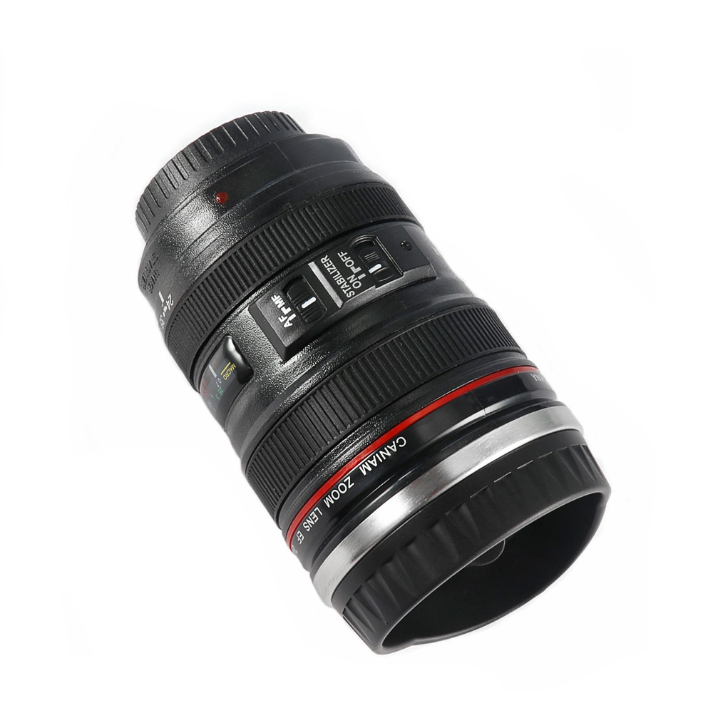 400ML 304 edelstahl Objektiv Thermos Kamera Reise Kaffee Tee Tasse Objektiv Tasse Gebürstet Liner Schwarz Wie Kanon EF 24-105mm Kaffee Tasse