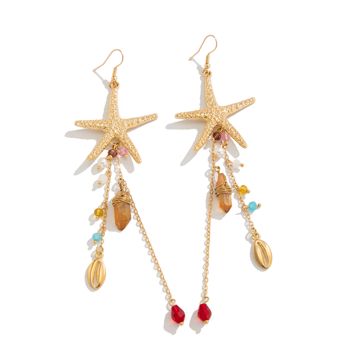 Ingemark Boho Starfish Jellyfish Imitation Pearls Crystal Long Tassels Earrings Women Trendy Piercing Earrings Y2K Jewelry