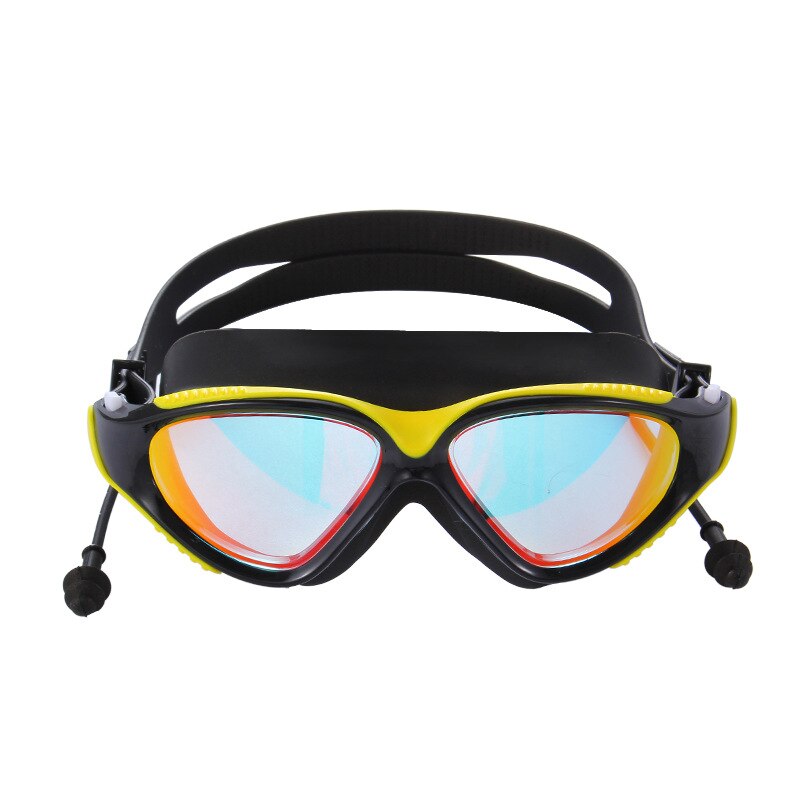 Gafas de natación con tapones para los oídos, protección para deportes acuáticos, máscara de buceo antiniebla para hombres y mujeres, gafas de buceo subacuáticas profesionales: black yellow