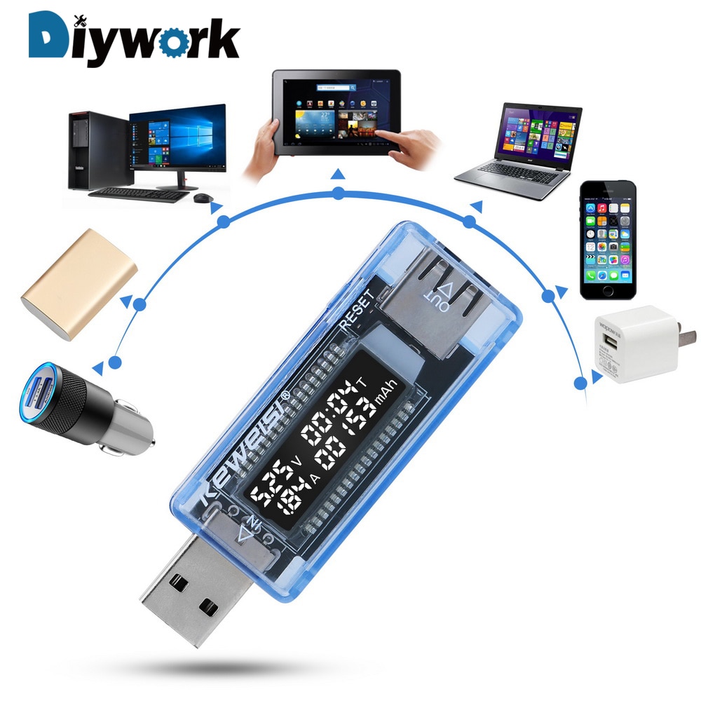 DIYWORK Stroom Spanning Arts Digitale Spanning Ampèremeter Lader Capaciteit Tester Tester Voltmeter USB Batterij